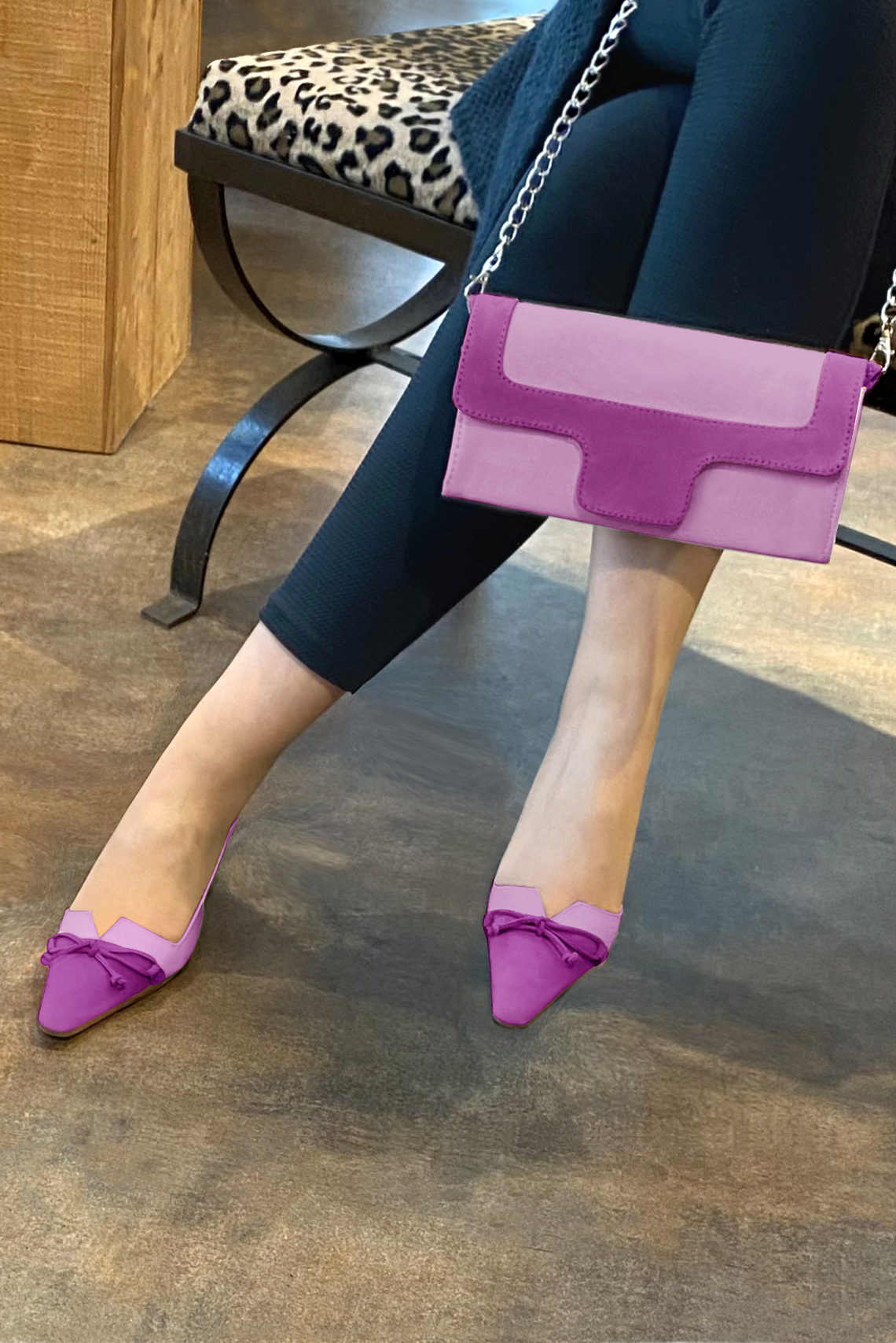Women's mauve purple luxurious elegant clutch for ceremonies, weddings and evenings out. - Worn view
